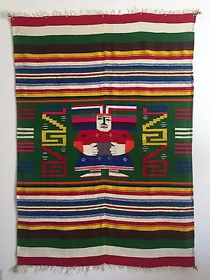 $950 • Buy Vintage 1960's Hand Woven Mayan Zapotec Mexico Multicolor Wool Blanket 