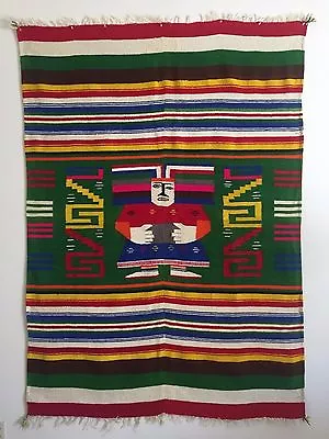 Vintage 1960's Hand Woven Mayan Zapotec Mexico Multicolor Wool Blanket  • $950