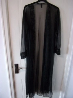 £14.99 • Buy Vintage Ladies Black Sheer Robe/Peignoir With Lace Trim, One Size