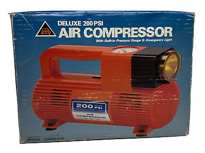 Vintage Deluxe 200 PSI Air Compressor 12 V With Pressure Gauge & Emergency Light • $49.95