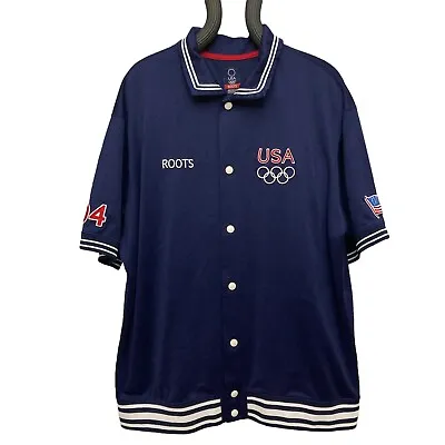 $75 • Buy Vtg 2004 Roots USA Olympic Snap Short Sleeve Warm Up Jacket 2XL Navy