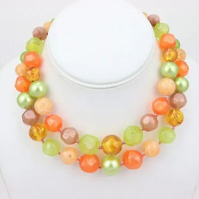 Coro Multi Strand Multicolor Chunky Graduated Bead Necklace Autumn Fall Color • $26.95