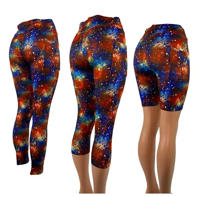 Patriotic Space Galaxies 4th Of July POCKETS Leggings Capris Or Shorts • $18.97