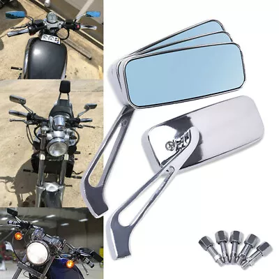 Chrome Rectangle Motorcycle Rearview Side Mirrors For Harley Honda Suzuki Yamaha • $28.50