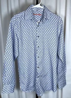 Visconti Black Sz M Mens Diamond Blue White Button Down Dress Shirt 100% Cotton • $22.99