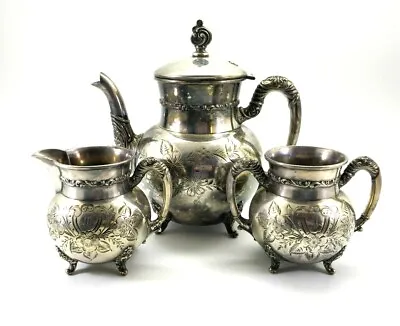 Antique B.C. Aurora Quadruple Plate 1869 Teapot Sugar And Creamer Missing 1 Lid • $580.40