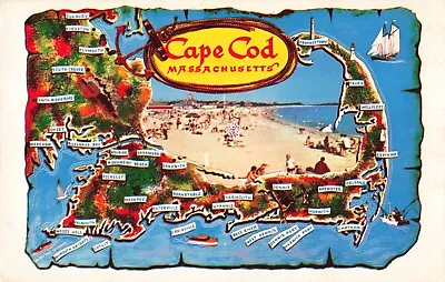 Cape Cod MA Massachusetts Map Beach Quaint Vintage Postcard • $6.39