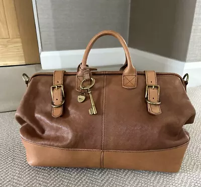 FOSSIL  Leather Weekend Unisex Duffle Bag. Tan. Adjustable Detachable Strap • £95