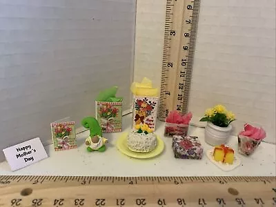 Dollhouse Miniature 1:12 Mother’s Day Lot Handmade Garden Gnome Cake Gifts • $6.99