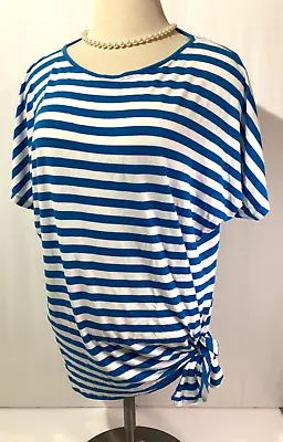 Michael Kors Woman’s Top Size L Striped Blue/ White Short Sleeves Knot • $19.77