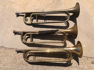 LOT OF 3 VINTAGE FRENCH Eb CAVALERY NATURAL TRUMPET SELMER - GREAT PLAYER! • $250