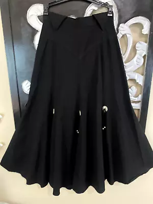 VTG CIRCLE T Black Silver Concho Southwestern Ranchwear Western Skirt SZ 5/6 USA • $26.91