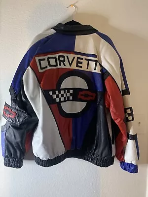 Vintage Chevrolet Corvette- Leather Jacket- Black Blue White- Size L • $99