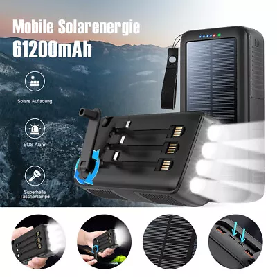 61200mAh Solar Power Bank Charger For Cell Phone Hand Crank Battery Portable • $49.99