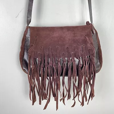 Western Fringe Shoulder Bag Purse Vegan Leather Crossbody Maroon Red Biker Boho • $15.99