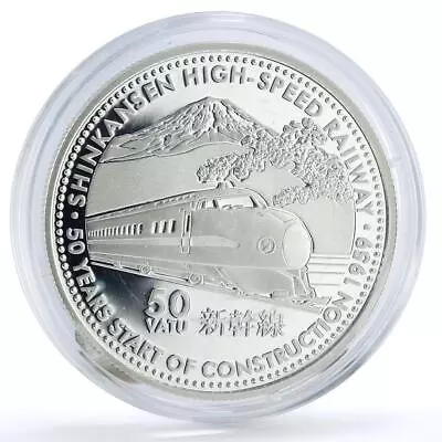 Vanuatu 50 Vatu Trains Railways Shinkansen Locomotive Proof Silver Coin 2009 • $189.62