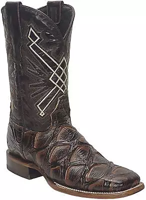 Men Pirarucu Fish Print Leather Western Wide Square Toe Brown Cowboy Boots • $79