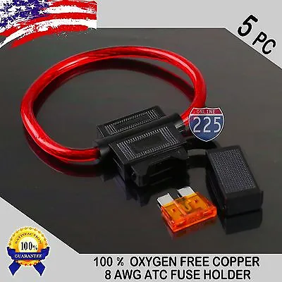 5 Pack 8GA. Gauge ATC In-Line Blade Fuse Holder 100% OFC Copper Wire + 1A - 40A • $10.95