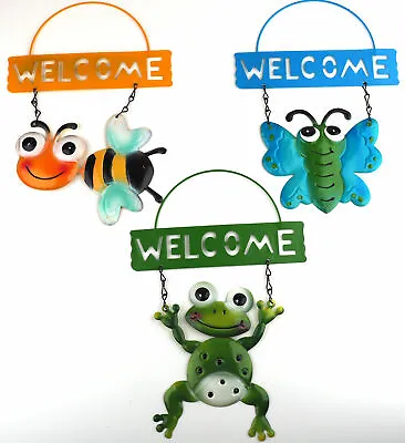 £7.99 • Buy Animal Hanging Metal Welcome Garden Ornaments - Bee Frog Butterfly (Set Of 3)