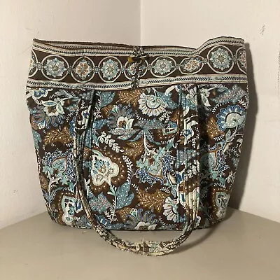 Vera Bradley Tote Bag Paisley Floral Brown Blue Quilted Weekender Tote Bag • $14.99