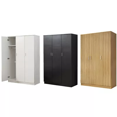 £179.99 • Buy Large Wardrobe White/Black/Oak 3 Door Triple Wardrobe  Bedroom Storage Unit