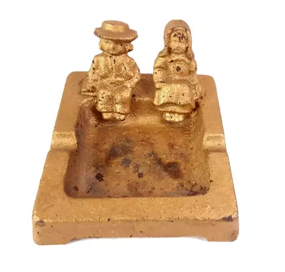 Wilton Cast Iron Ashtray Wrightsville PA. Painted Gold Amish Couple 4 X 3.5  Vtg • $40