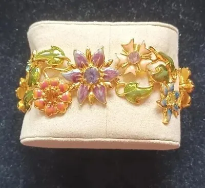 NEW! QVC Nolan Miller Glamour Floral Enamel Austrian Crystal Gold Plate Bracelet • $56.99