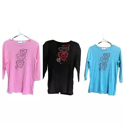 Quacker Factory Women's Top Lots Of Love-Sleeve T-Shirt • $14.62