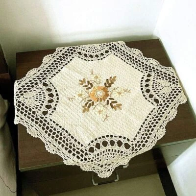 $9.89 • Buy Vintage Hand Crochet Lace Doily Square Embroidered Tablecloth Table Topper 16 