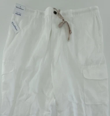 $34.99 • Buy CARIBBEAN 100% LINEN Cargo Pants 42x36 42 36 Big White New Beach Wear $89+ NWT