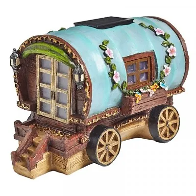 Lovely Detail Gypsy Rose Caravan Wagon Solar Powered Light Up Fairy Garden House • £23.95