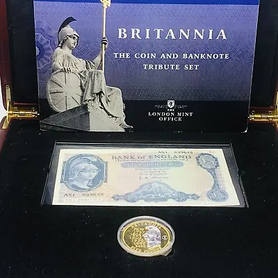 2009 London Mint Silver Proof Britannia £5 Coin & Helmeted Banknote Tribute Set • £149.50