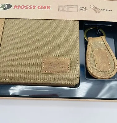 Mossy Oak Mens Bifold Wallet / Keychain Set New In Box Leather & Canvas • $24.50