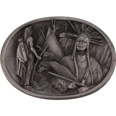 Native American Southwest Indian Chief Peace Pipe Tribal Vintage Belt Buckle • $23