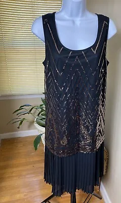 Black Sequined Dress From Leslie Fay Evenings Sz 12 Great Gatsby Masquerade • $34