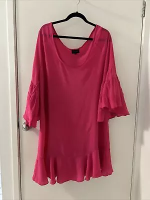 Czarina Pink 100% Silk Cocktail Party Evening Dress Size L 16 Plus • $27