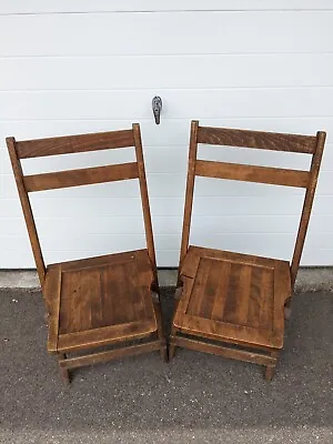 Vintage Set Of 2 Wooden Folding Chairs Slatted Seat Rustic (Z3) • $130