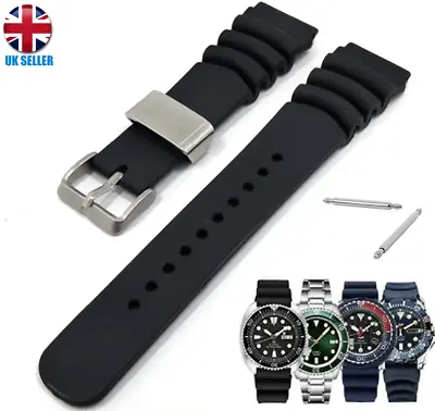 Seiko Compatbile Steel Loop Black Rubber Diver Watch Strap Sport Band 20-22-24mm • £6.59
