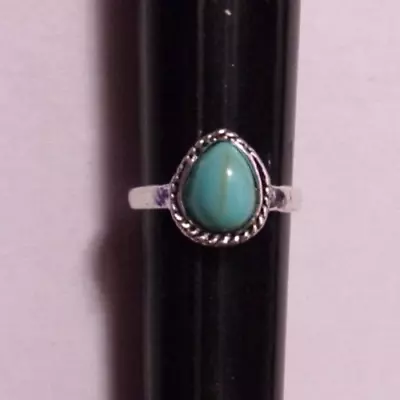 Marbled Blue Bead & Silver Tone Ring - Size 3.5 • $10