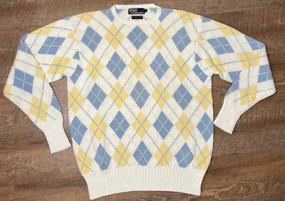 Vintage Ralph Lauren Crew Neck Mens Large Argyle Sweater Diamond Pattern Cosby • $19.99