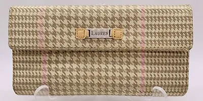 Lauren Ralph Lauren Womens Wallet Wool Houndstooth Beige Trifold Leather Inside • $25