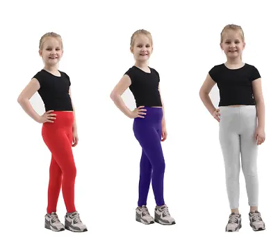 Children Kids PLAIN COTTON LEGGINGS Full Length Girls Party Pants Ages 1-13 Yrs • £6.49