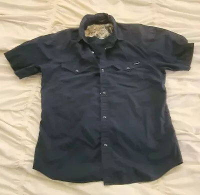 VOLCOM  Western Blue Short Sleeve Pearl Snap Cotton Shirt Mens Button Skater M • $18.99