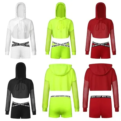Girls Hooded With Shorts Sports Hip Hop Booty Dance Outfit Mesh Clothing Team • $26.08