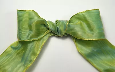 1.5  Chartreuse Green Moire Wired Ribbon Pre-cut To 22  10 Qty • $2