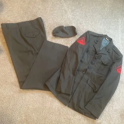 USMC Marine Corps Alpha Uniform Jacket Sz 36R￼ & Pants Trousers Sz 33L & Hat • $35