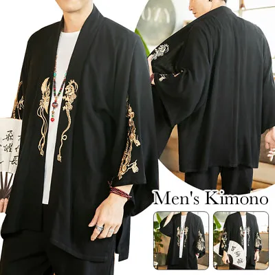 Embroidery Hanfu Mens Chinese Style Cardigan Jacket Short Kimono Male Costume • $33.81