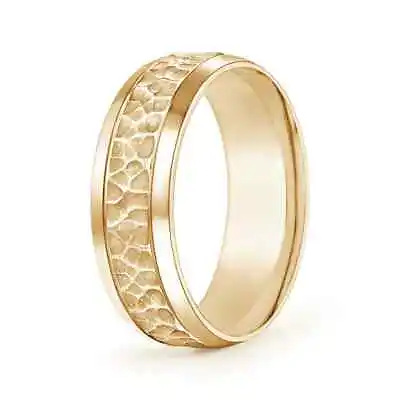 ANGARA Beveled Edges Comfort Fit Hammered Wedding Band For Him In 14K Solid Gold • $800.10