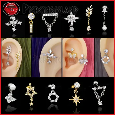 $7.99 • Buy Crystal Dangle Drop Ear Cartilage Helix Tragus Stud Ring Bar Piercing Earring