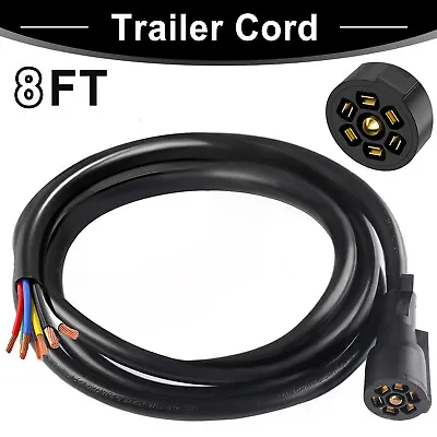 7Way 8 Feet Trailer Plug Wire Inline Cord Harness Cable Double Prongs Connector • $22.99